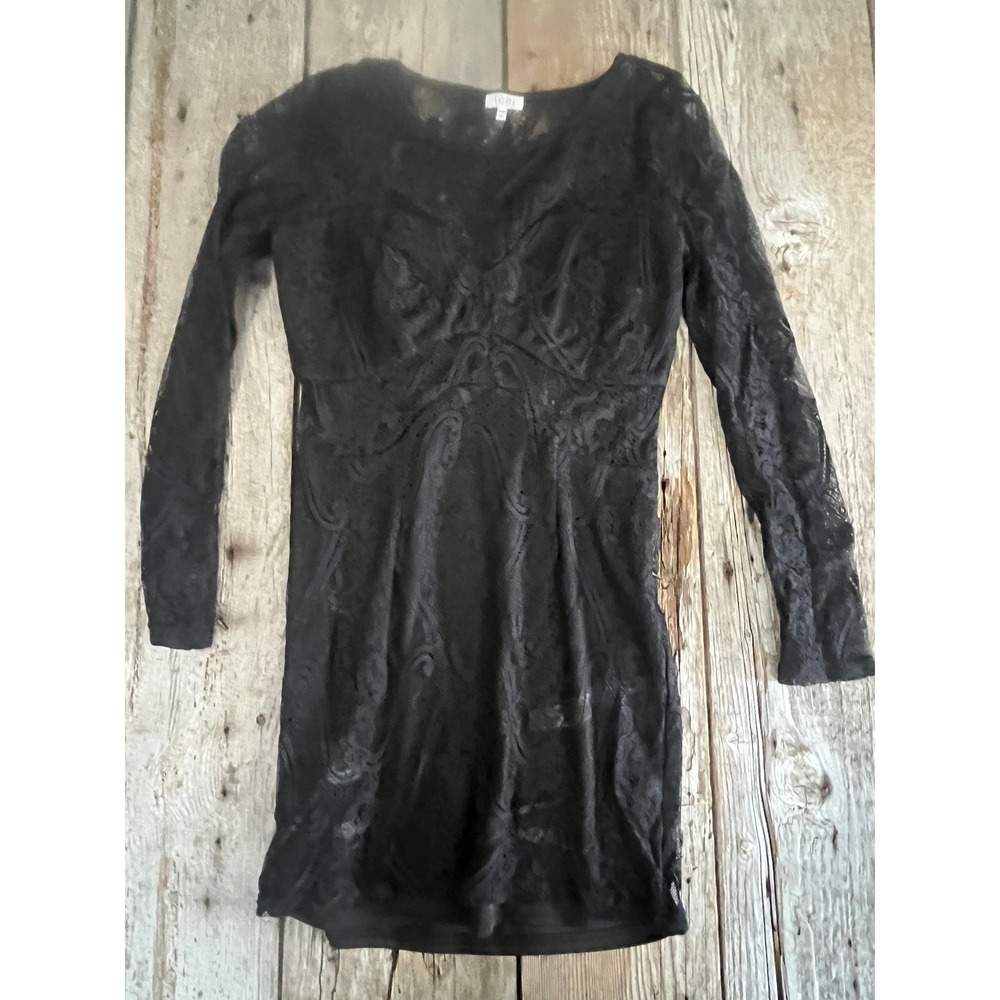 Tobi Black Lace Long Sleeve Mini Dress Scoop Neck Cocktail Size Medium